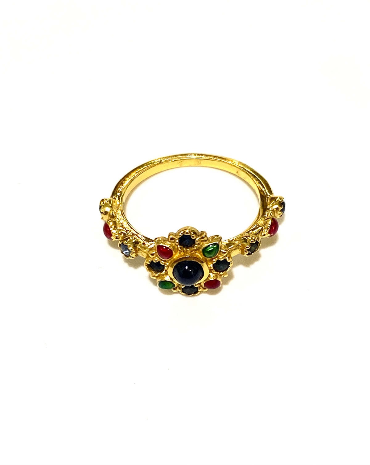 Gemstone and Enamel Floral Ring