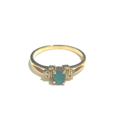 18ct Gold Solid Australian Opal and Diamond Ring