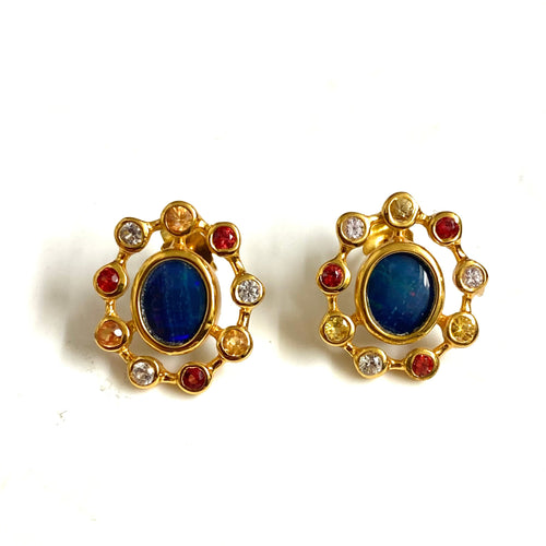 Sapphire and Australian Opal Stud Earrings