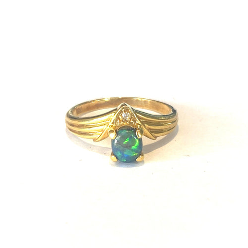 18ct Gold Solid Australian Opal and Diamond Ring