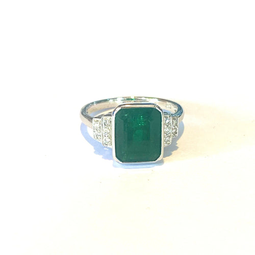 9ct White Gold 3.88ct Emerald and Diamond Ring