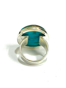 Circle Turquoise Cabochon Sterling Silver Cocktail Ring