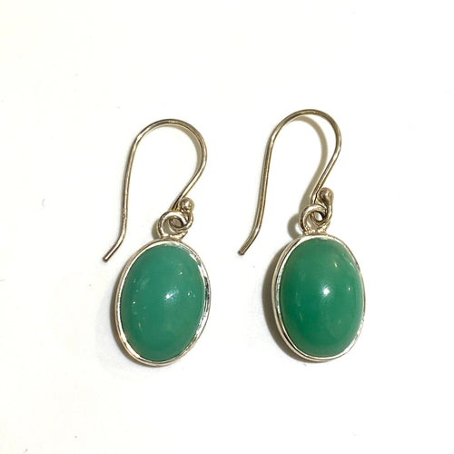 Sterling Silver Chrysoprase Oval Earrings