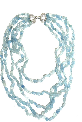 Graduated Five Strand Aquamarine Necklace