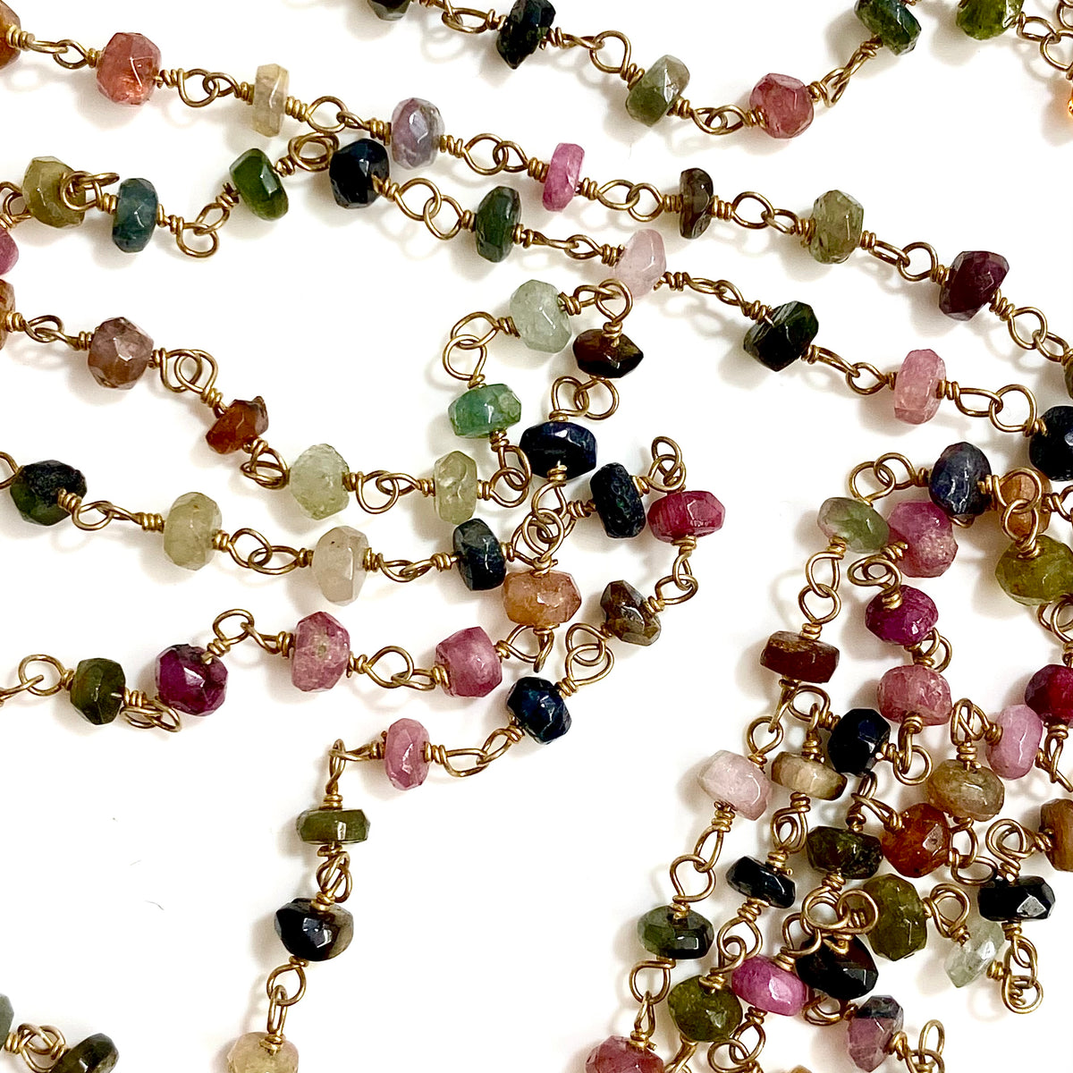 Natural  Variegated Multi-Coloured Tourmaline Wired Necklace