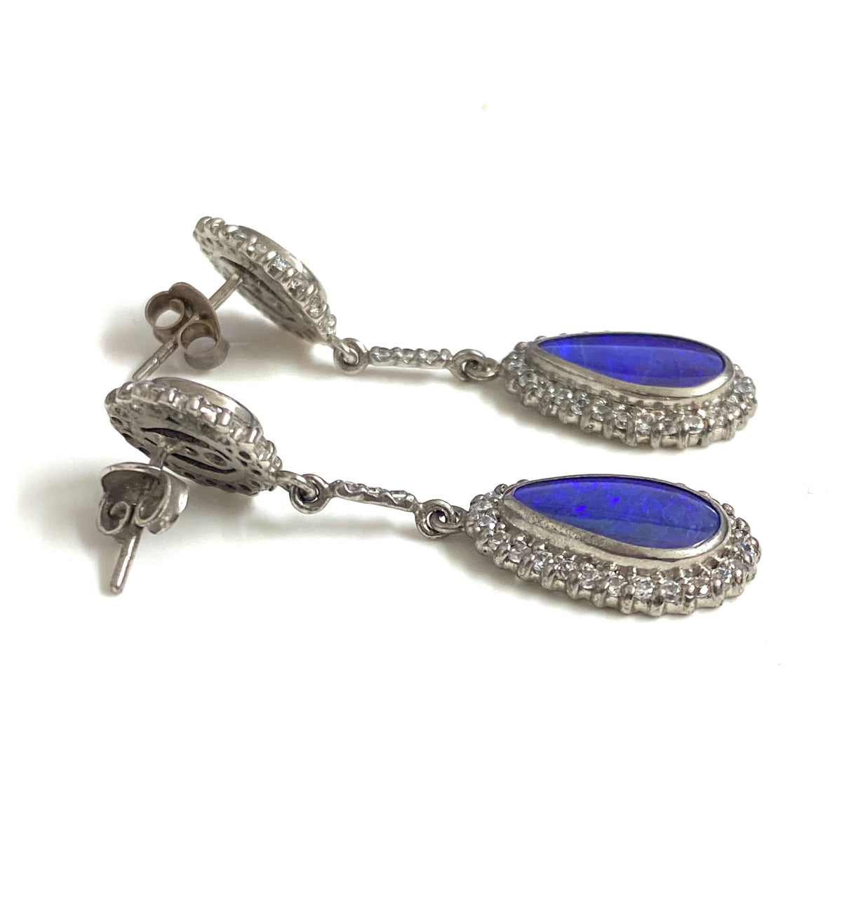 9ct White Gold Opal and Diamond Drop Earrings