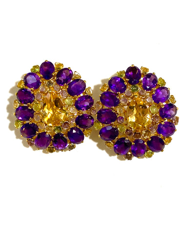 Amethyst and Citrine Silver Gold Plated Stud Earrings