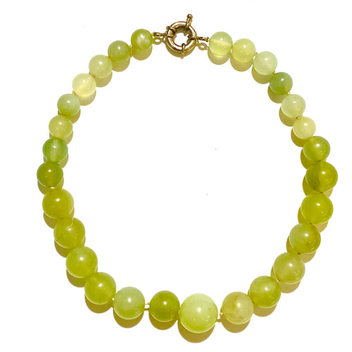 Green Mutton Fat Jade Round Beaded Necklace