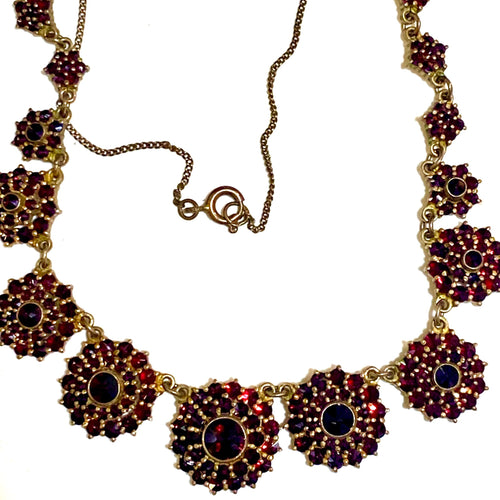 Antique Graduated Garnet Necklace Sterling Silver Gold Plate