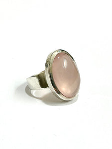 Oval Cabochon Rose Quartz Sterling Silver Cocktail Ring