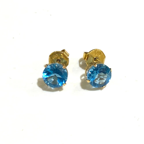 9ct Yellow Gold Blue Zircon Stud Earrings