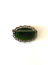Sterling Silver Jadeite and Marcasite Brooch