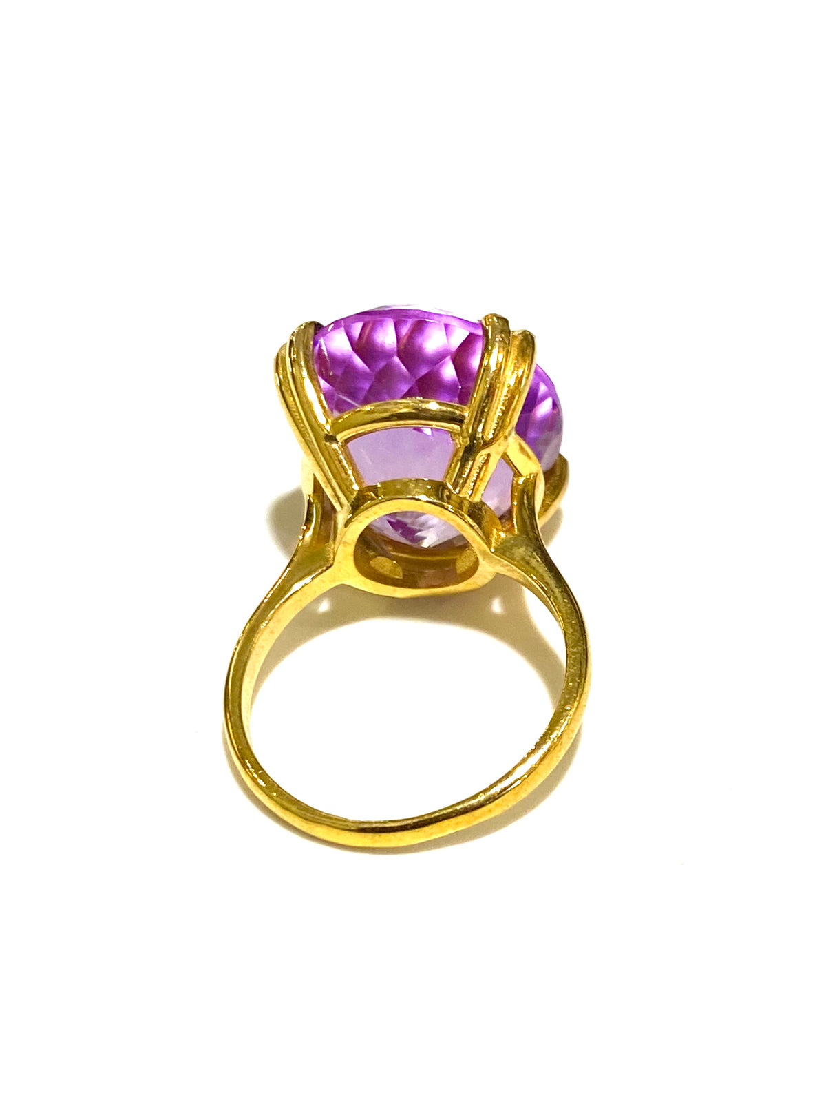 9ct Yellow Gold Faceted Claw Set Amethyst Ring