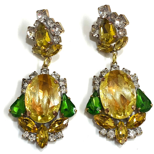 Green and Yellow Crystal Drop Earrings