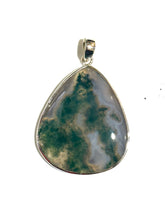 Large Teardrop Moss Agate Sterling Silver Pendant