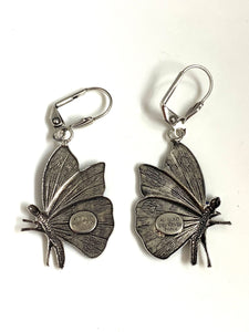 Sterling Silver Blue Enamel Butterfly Earrings