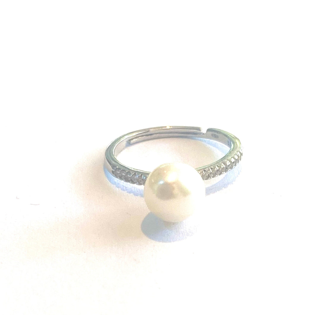 Sterling Silver Faux Pearl and CZ Ring