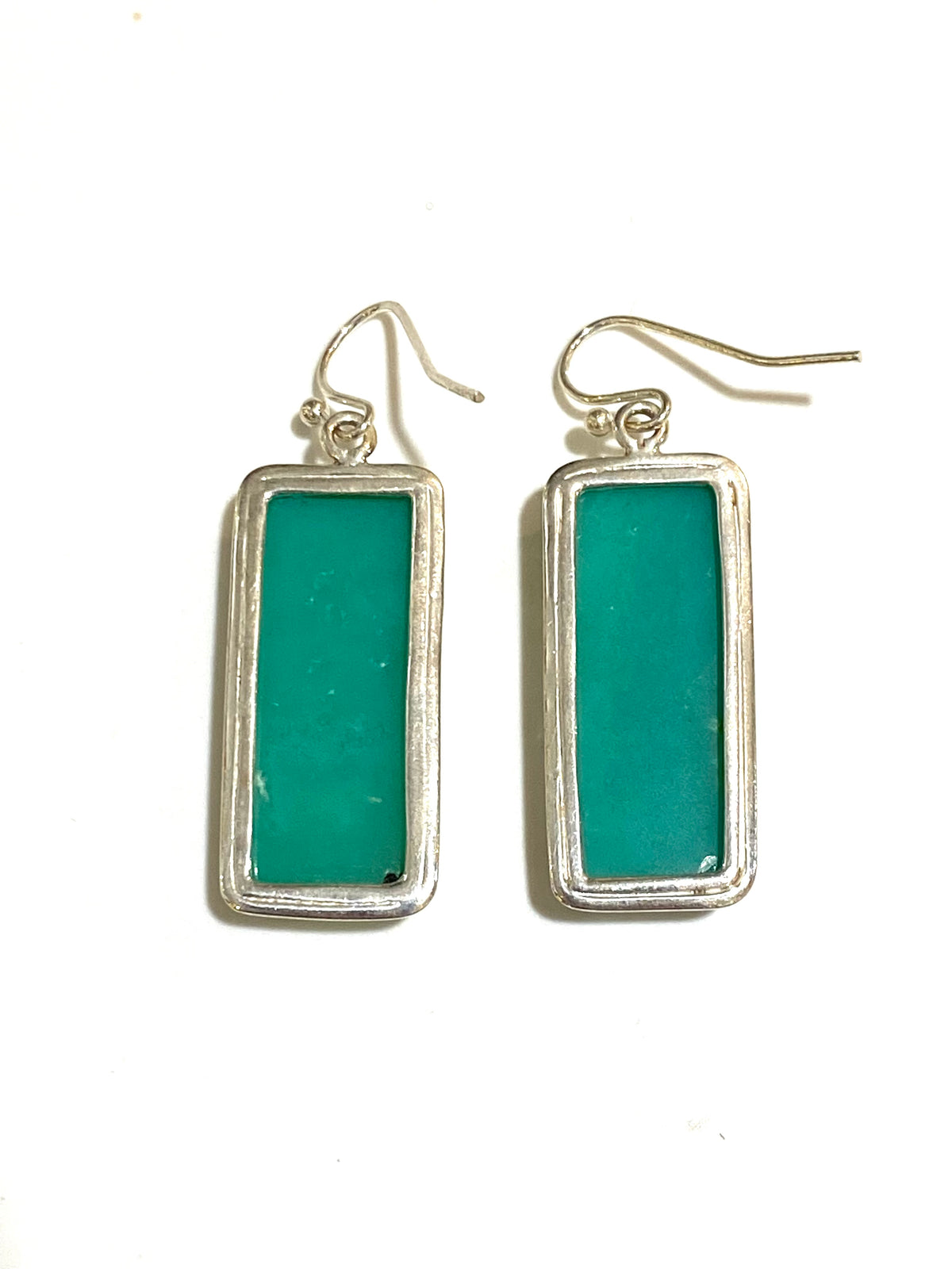 Sterling Silver Chrysoprase Rectangle Earrings