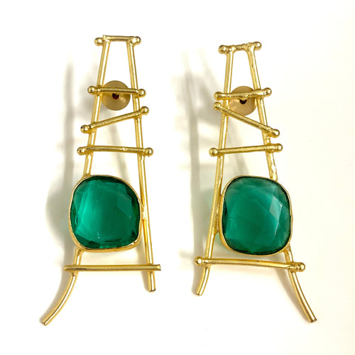 Gold and Green Costume Earrings