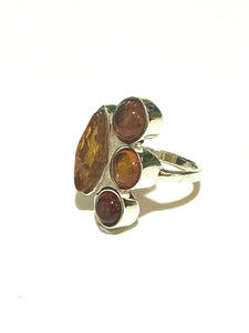 Sterling Silver Asymmetrical Honey Amber Ring