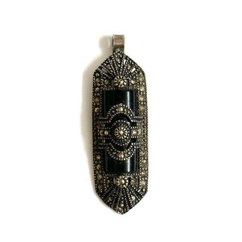 Sterling Silver Marcasite and Black Onyx Pendant