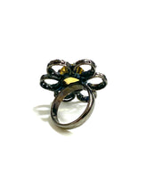 Sterling Silver Black Rhodium Plate Citrine Floral Ring