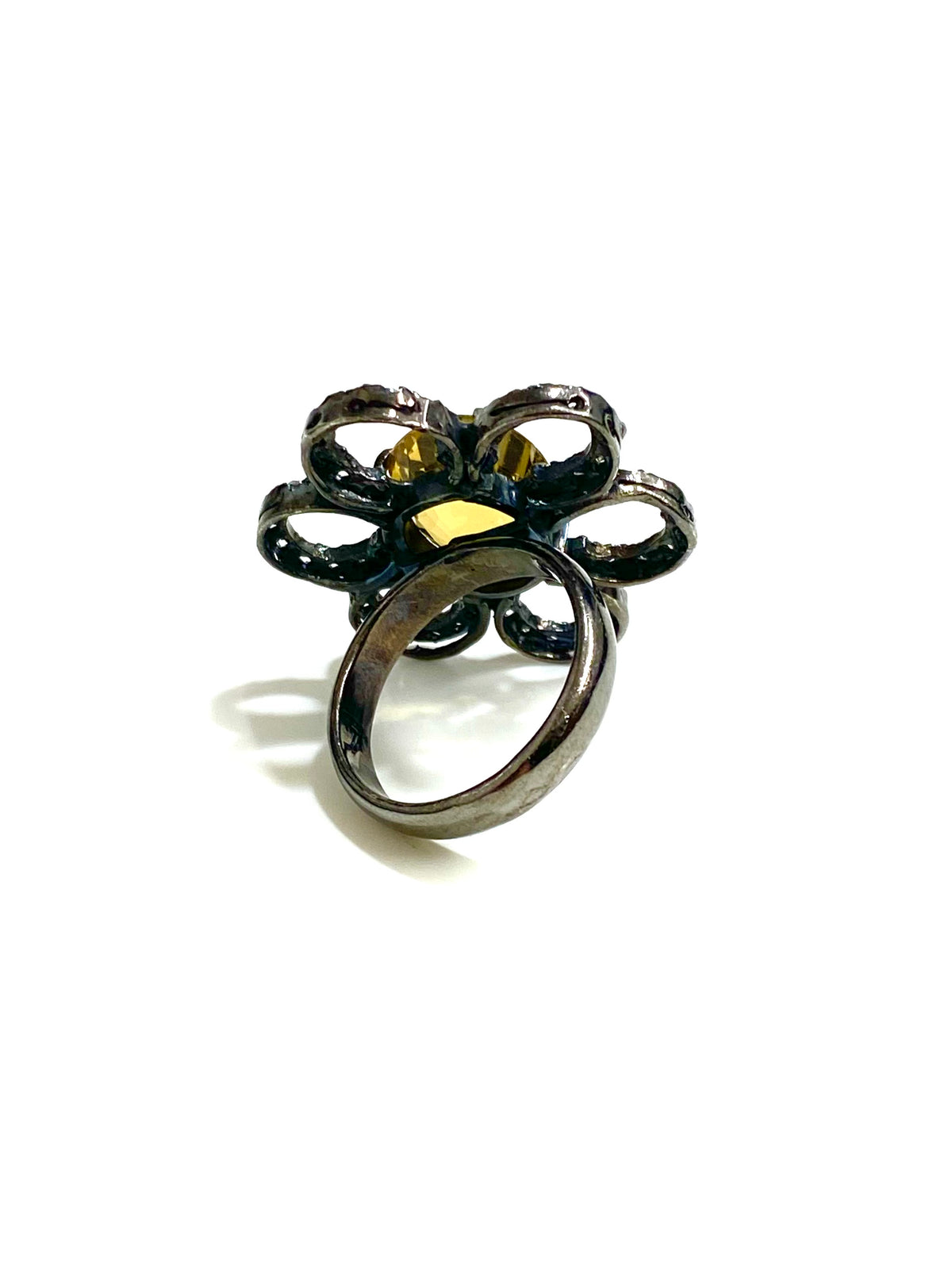 Sterling Silver Black Rhodium Plate Citrine Floral Ring