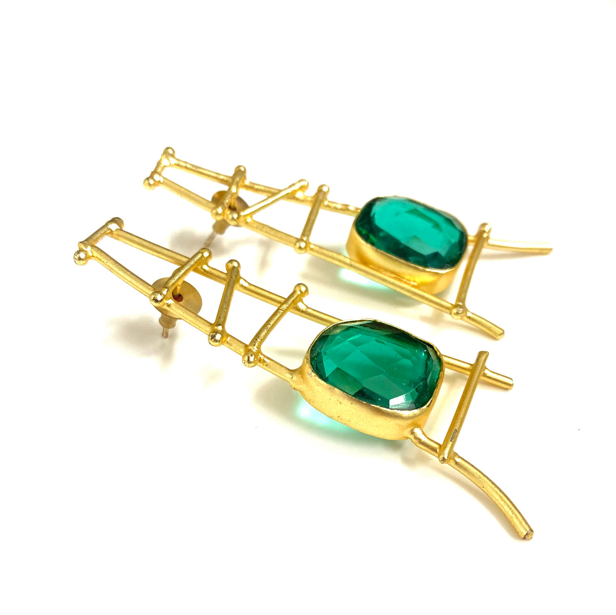 Gold and Green Costume Earrings