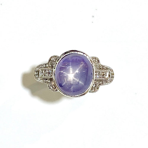 9ct White Gold 10.2ctw Star Sapphire and Diamond Ring