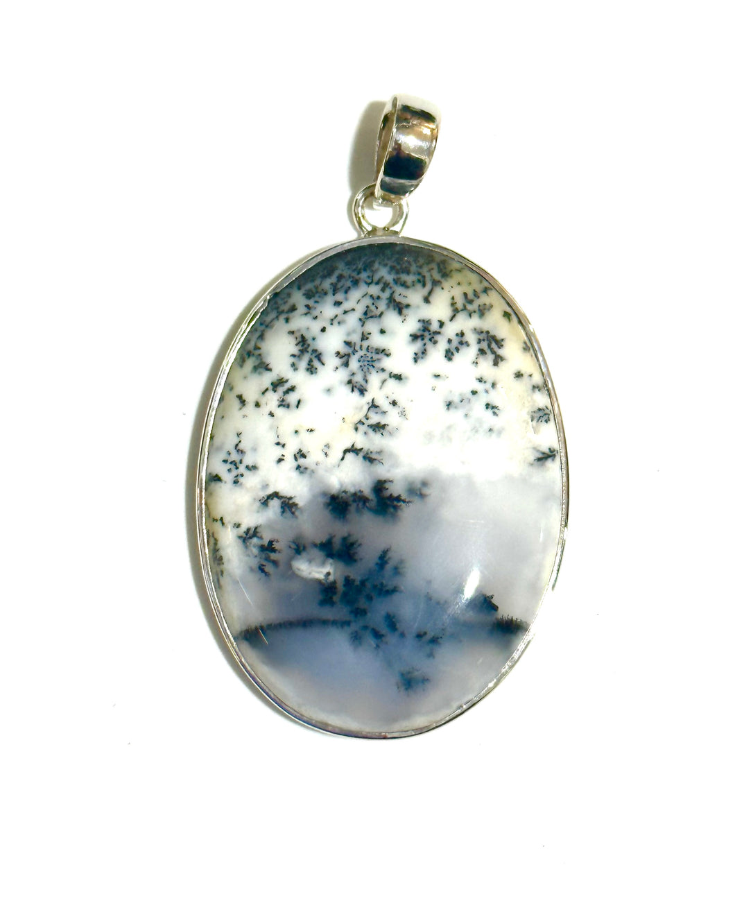 Large Dendritic Agate Sterling Silver Pendant