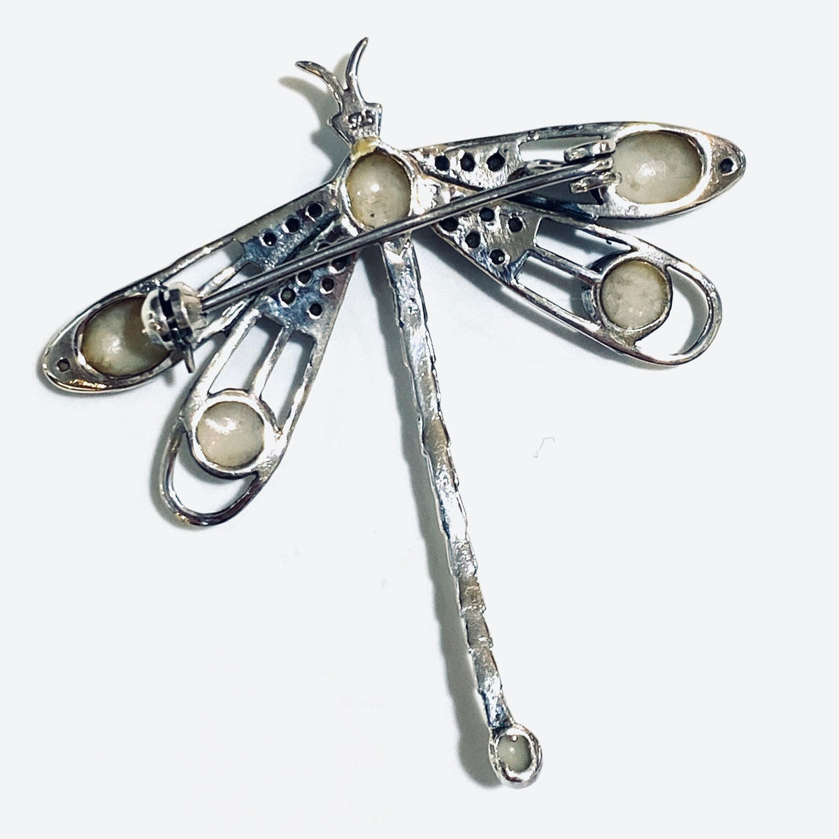 Sterling Silver Marcasite Mother of Pearl Brooch
