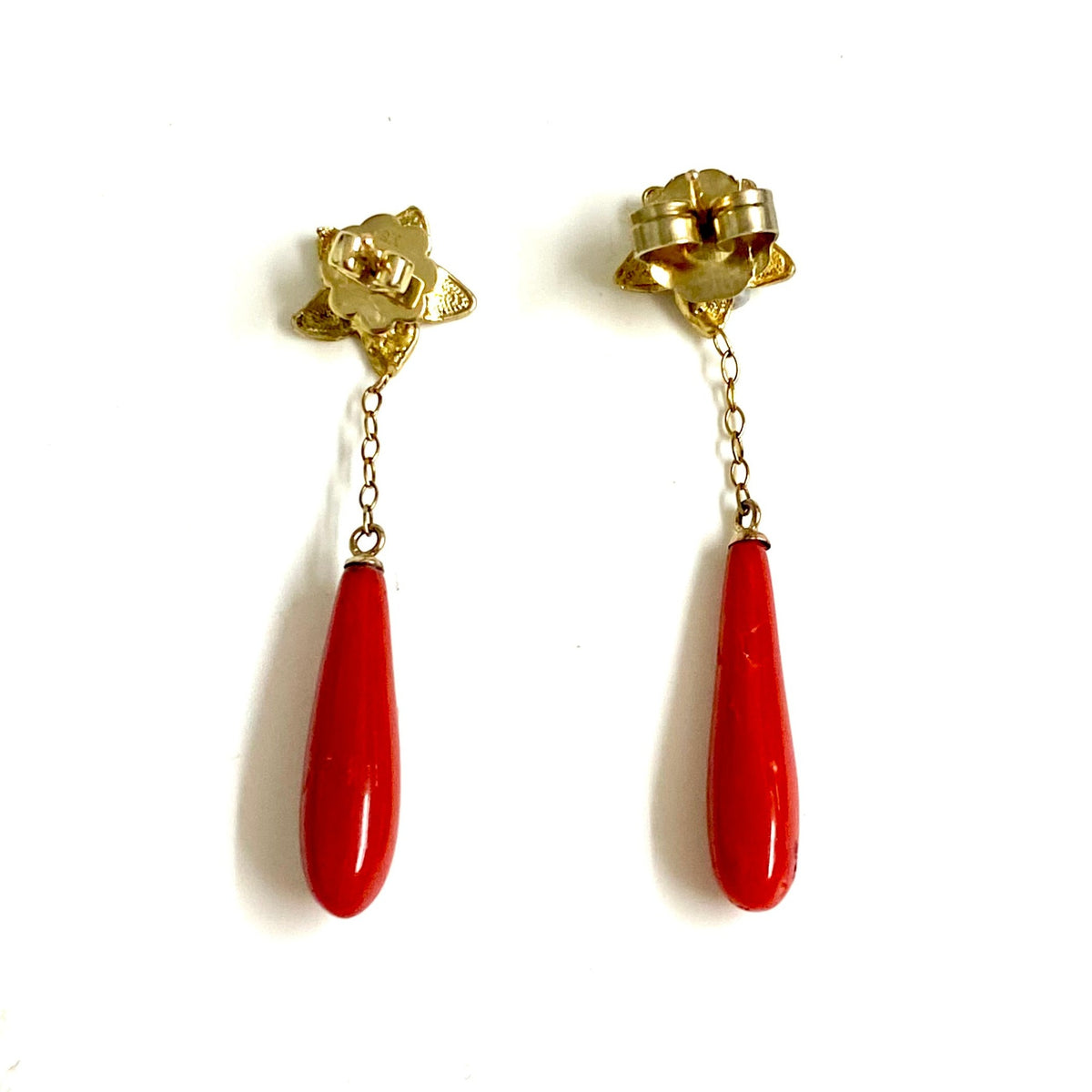 9ct Yellow Gold Momo Coral Floral Stud Drop Earrings
