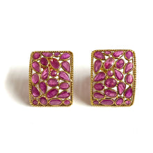 18ct Gold Square Ruby Earrings