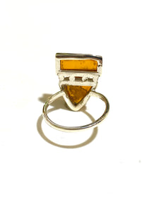 Sterling Silver Honey Amber Modernist Ring