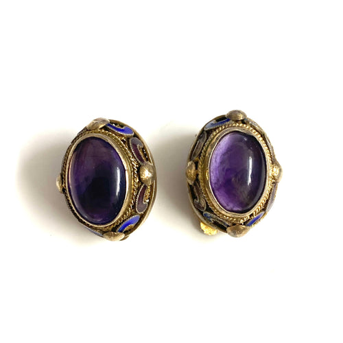 Sterling Silver Gold Plate Amethyst Clip On Earrings