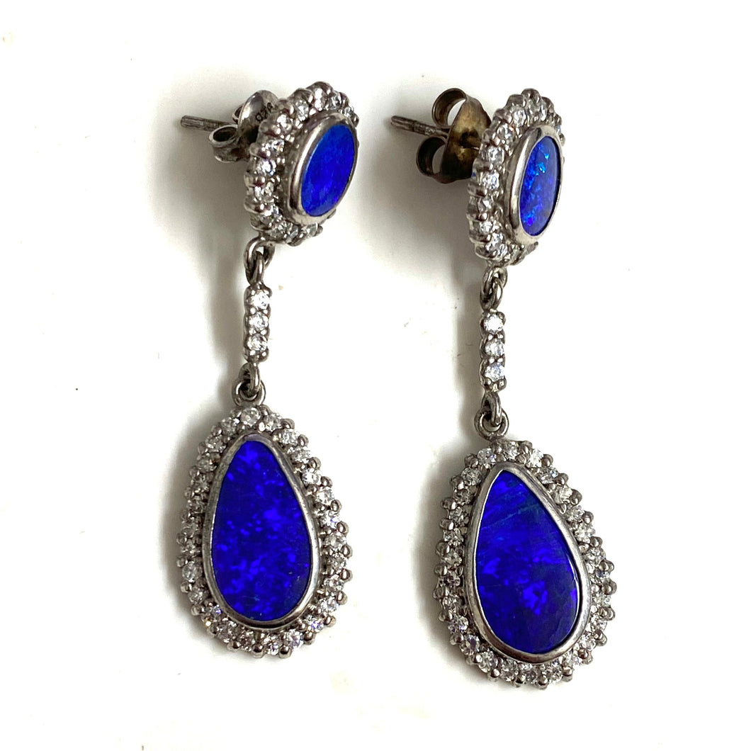 9ct White Gold Opal and Diamond Drop Earrings