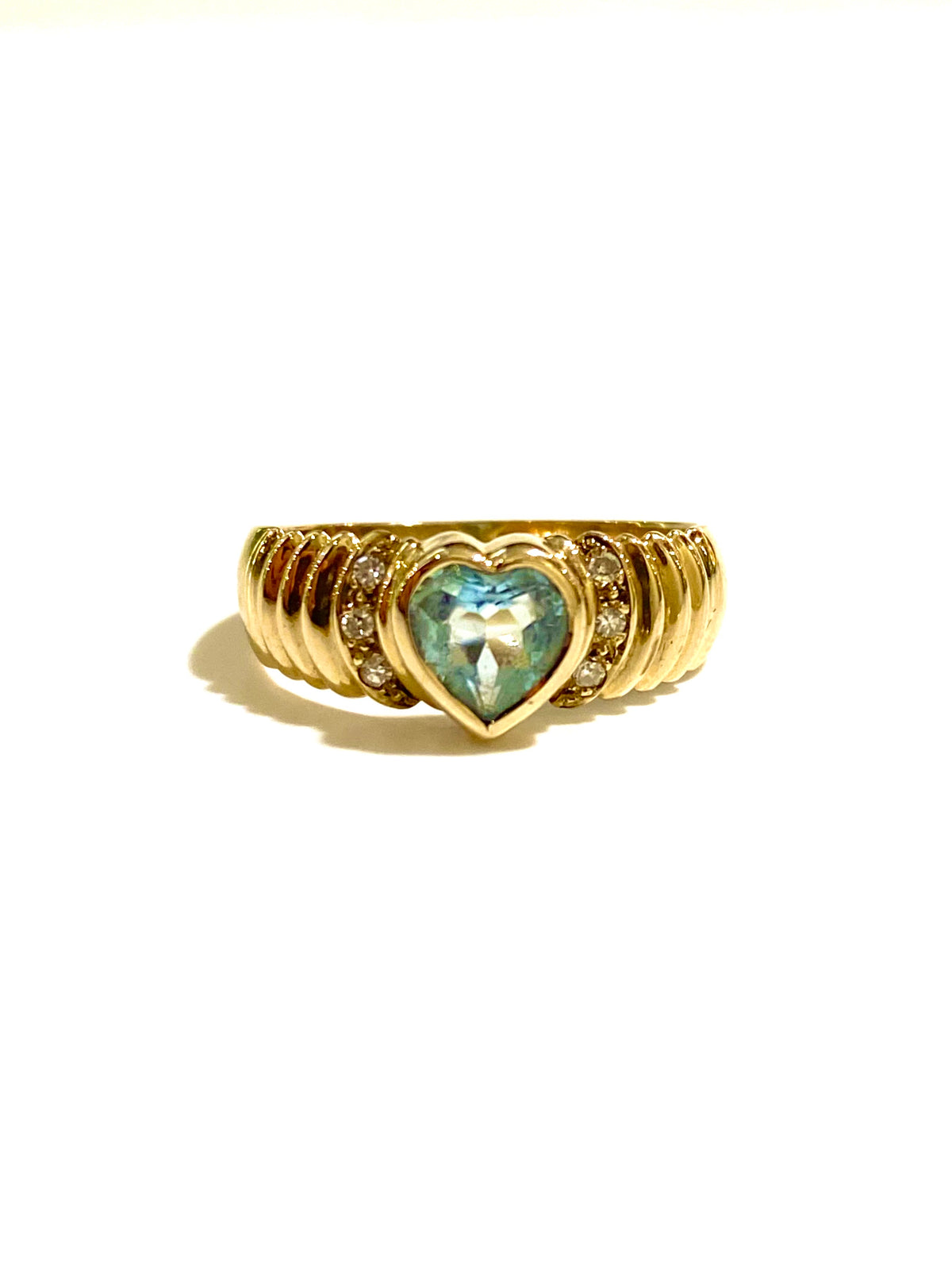 9ct Gold Blue Topaz and Diamond Heart Ring