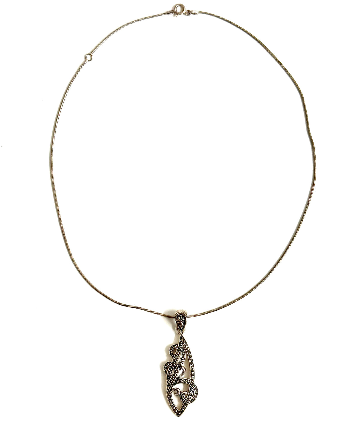 Sterling Silver Marcasite Pendant and Snake Chain