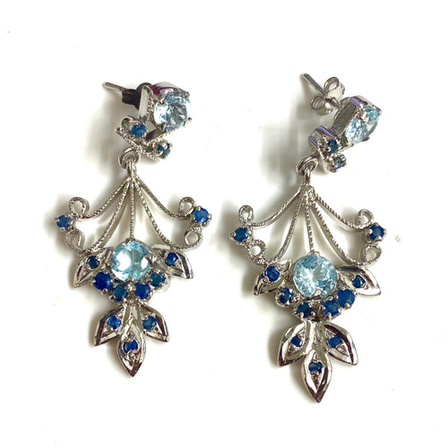 9ct White Gold Aquamarine and Sapphire Earrings