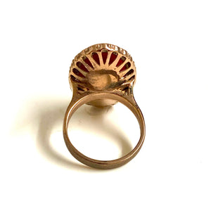 9ct Rose Gold Fillagree Style Bezel Set Coral Ring