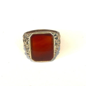 Engraved Band Sterling Silver and Carnelian Ring