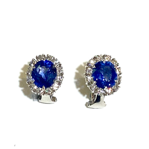 18ct White Gold Ceylon Sapphire and Diamond Stud Earrings