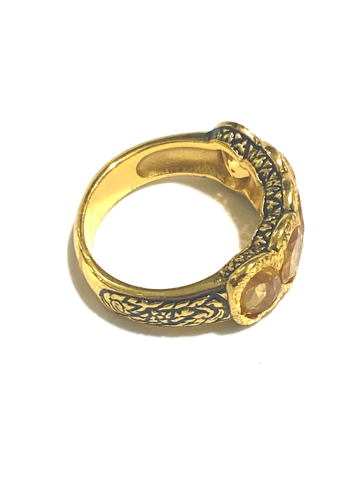 Sterling Silver Brass, Citrine and Enamel Ring