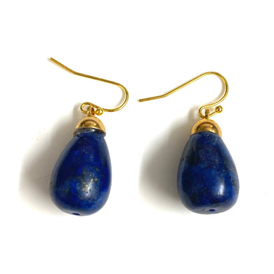 Sterling Silver Gold Plate Rounded Lapis Lazuli Earrings