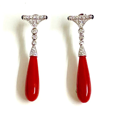 9ct White Gold Momo Coral and Diamond Stud Drop Earrings