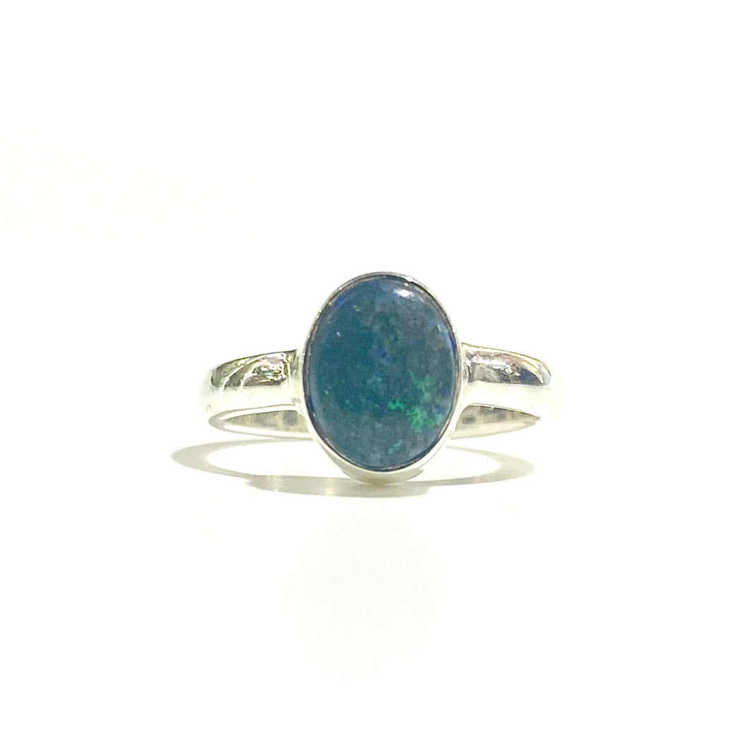 Sterling Silver Round Solid Opal Ring