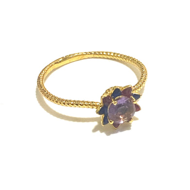 Brass Gold Plate, Amethyst and Enamel Ring