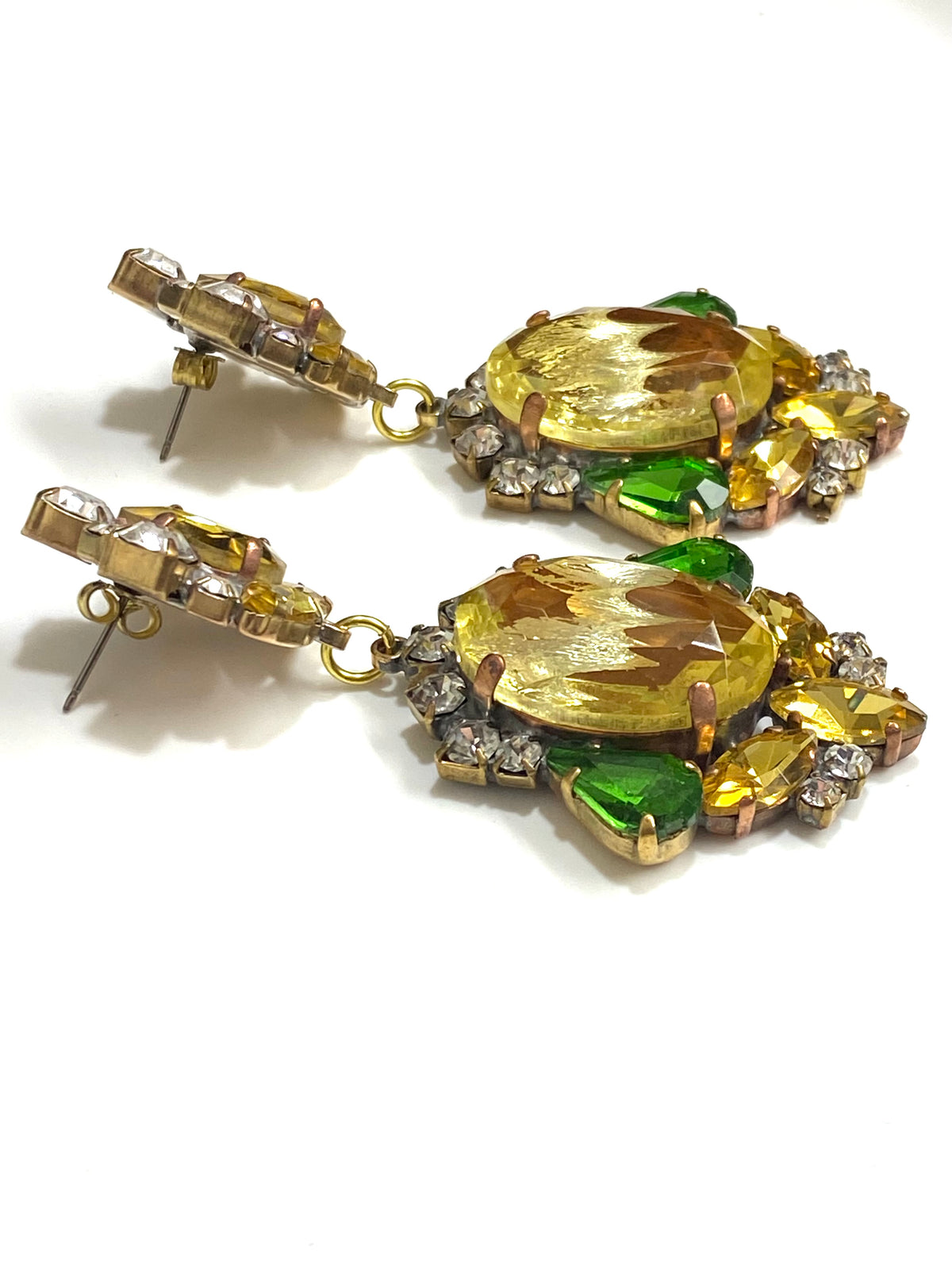 Green and Yellow Crystal Drop Earrings