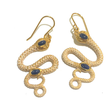 Brass, Enamel and Sapphire Snake Earrings