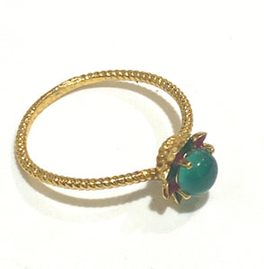 Green Onyx, Enamel and Brass Gold Plate Ring